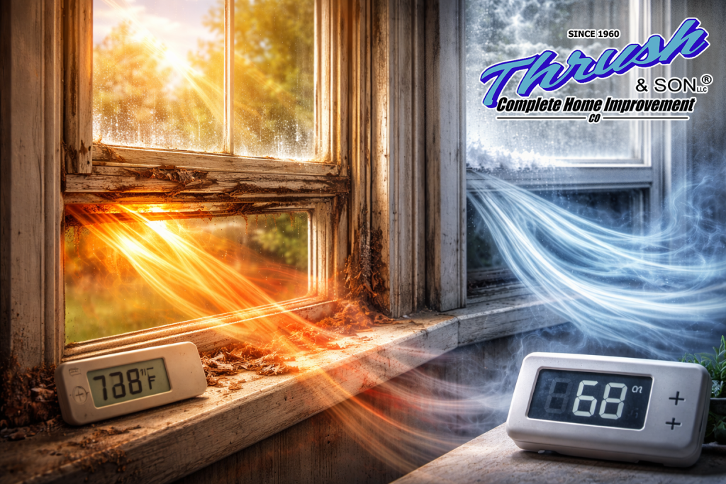 Signs You Need New Windows – heat and air conditioning escaping through poorly sealed windows causing energy loss and higher heating and cooling costs