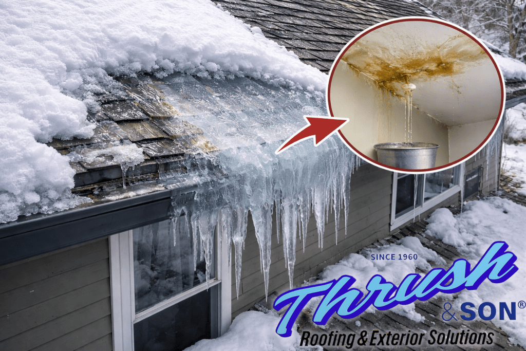 Arctic Blast conditions causing ice dams on roofs and leading to interior water damage and leaks