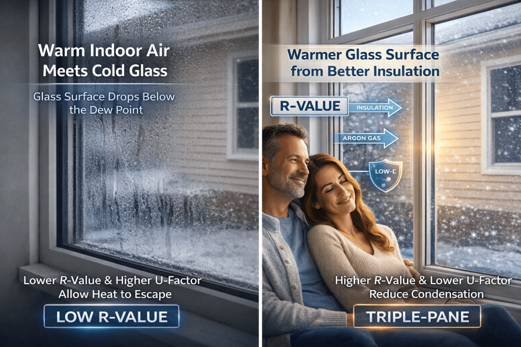 Arctic Blast temperatures increasing window condensation risk and showing the insulation benefits of triple-pane glass