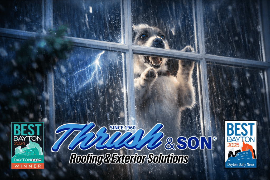 Storm outside a home window representing how contractor offers that feel too good to be true create fear and urgency