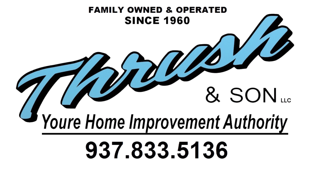 Happy Thanksgiving message from Thrush & Son family owned home improvement company in Dayton Ohio featuring the Thrush and Son logo and contact information