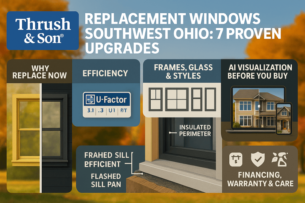 Replacement windows guide explaining energy efficiency upgrades, frame styles, insulation features, and visualization options before buying