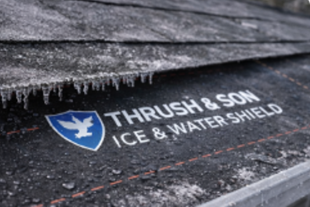 Parts of a roof shown with ice and water shield installed beneath shingles to protect against winter leaks and ice dams