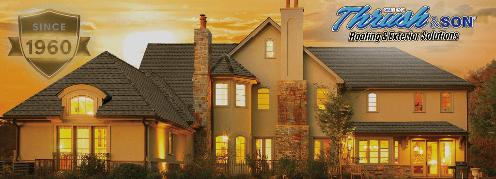 Top Shingle Colors featured on a luxury home roof installed by Thrush & Son Roofing & Exterior Solutions since 1960