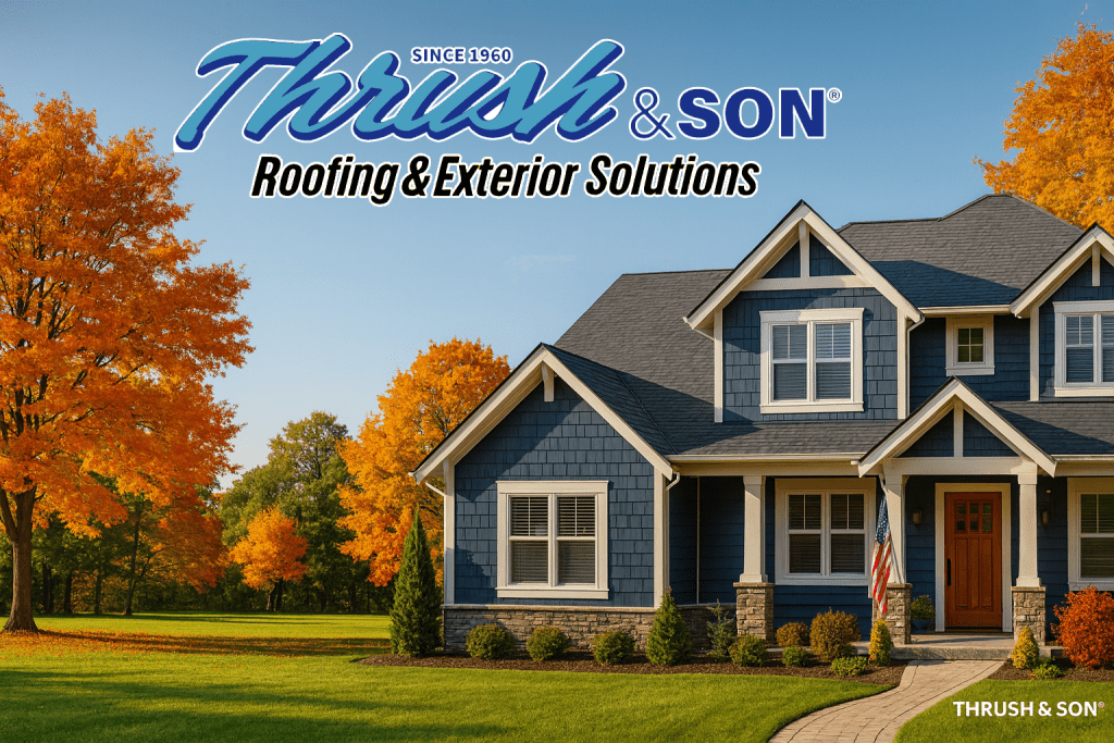 Top Shingle Colors displayed on a modern shingle roof replacement by Thrush & Son Roofing & Exterior Solutions