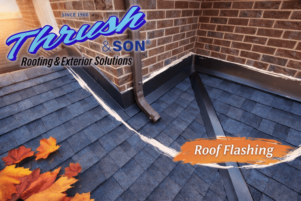 #1 Roof Flashing Mistake shown where roof flashing meets a brick wall and valley flashing prevents roof leaks