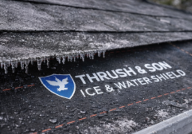 Ice Damage protection with Thrush & Son ice and water shield installed along roof edge to prevent winter leaks