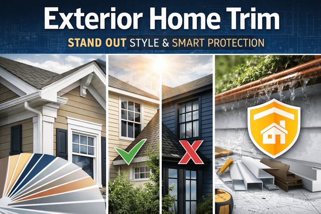 Exterior home trim design showcasing window trim, corner boards, fascia, and protective trim materials that enhance curb appeal and exterior durability