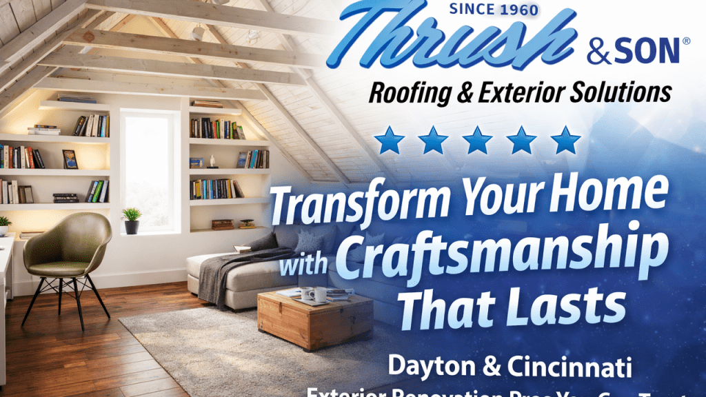 Bright attic renovation with exposed beams and modern finishes by Thrush & Son® Roofing & Exterior Solutions enhancing the homes attic storage