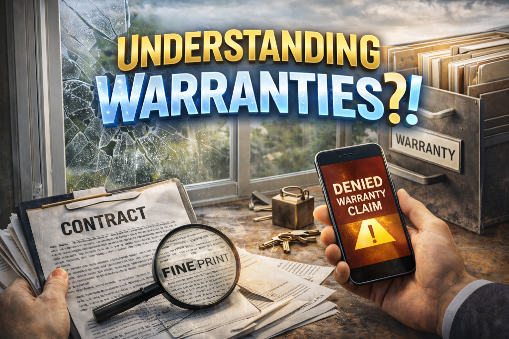 Understanding warranties for replacement windows showing seal failure, broken glass, and denied warranty claims